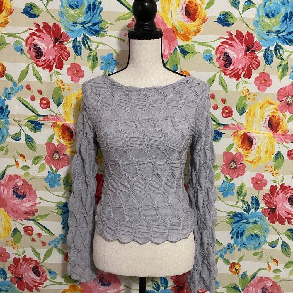 See You Monday Textured Gray Blouse